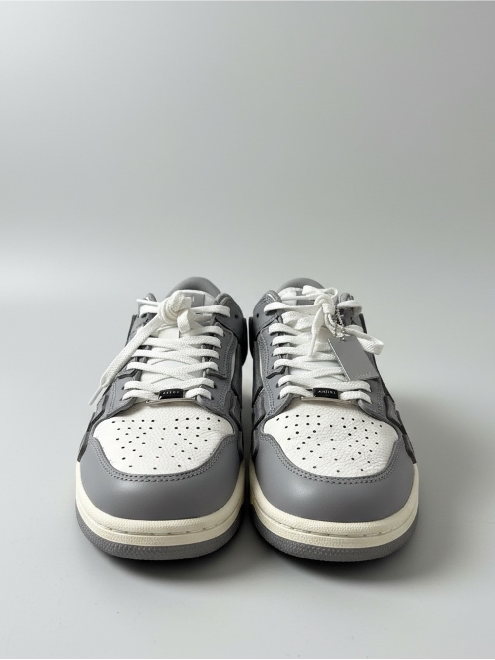 AMIRI Gray White Low Top Lace Up Men's Athletic Sneakers Designer Logo